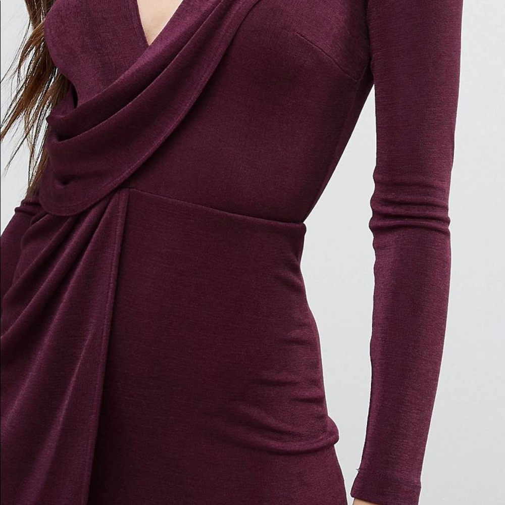 Asos slinky deep plunge shoulder pad midi bodycon dress (Plum)